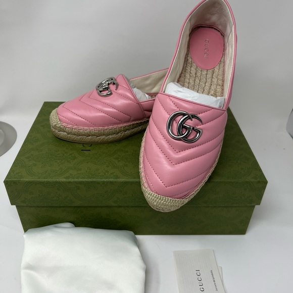 New Gucci Gg marmont double G Pink leather Quilted Charlotte Espadrilles flats - Picture 7 of 9